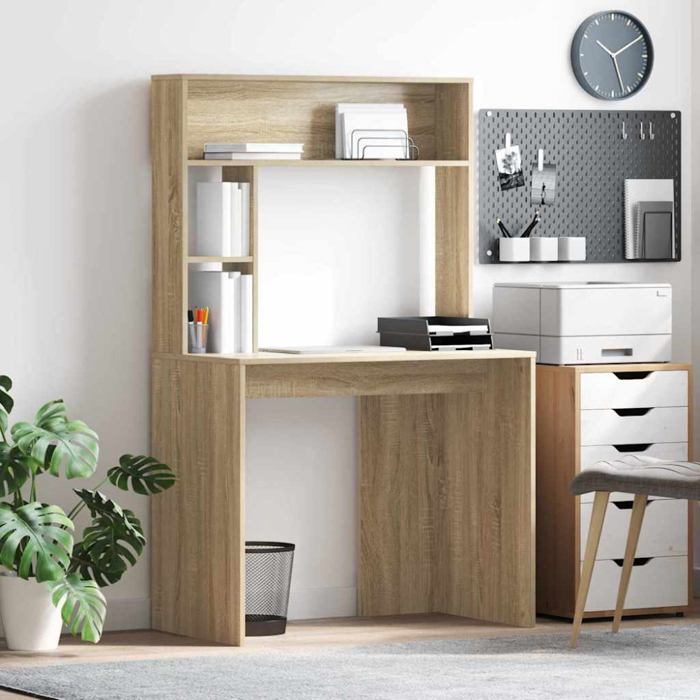 Produktbild för Skrivbord med hylla Sonoma-ek 91 x 50 x 149 cm Konstruerat trä