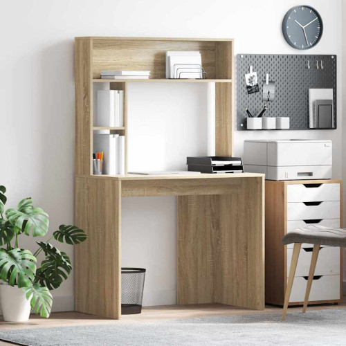 vidaXL Skrivbord med hylla Sonoma-ek 91 x 50 x 149 cm Konstruerat trä
