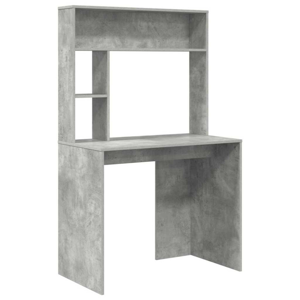 Produktbild för Skrivbord med hylla Betonggrå 91 x 50 x 149 cm Konstruerat trä