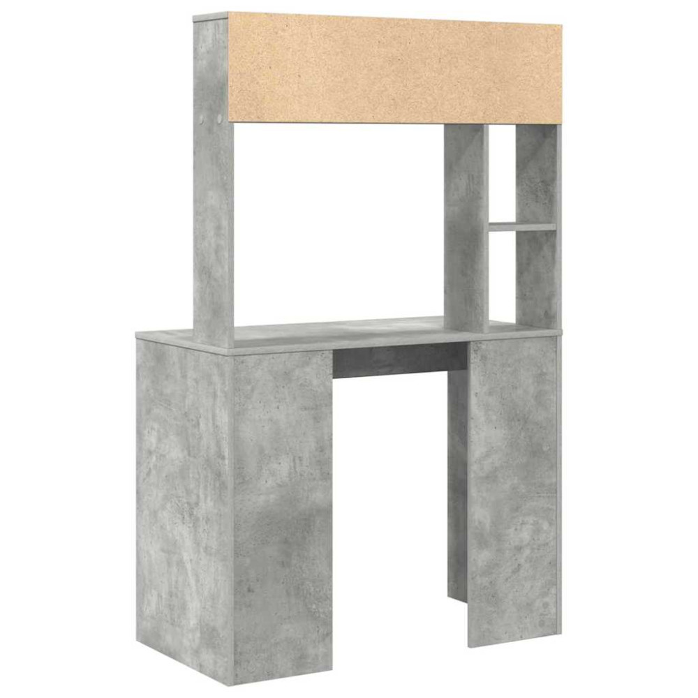 Produktbild för Skrivbord med hylla Betonggrå 91 x 50 x 149 cm Konstruerat trä