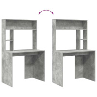 Produktbild för Skrivbord med hylla Betonggrå 91 x 50 x 149 cm Konstruerat trä