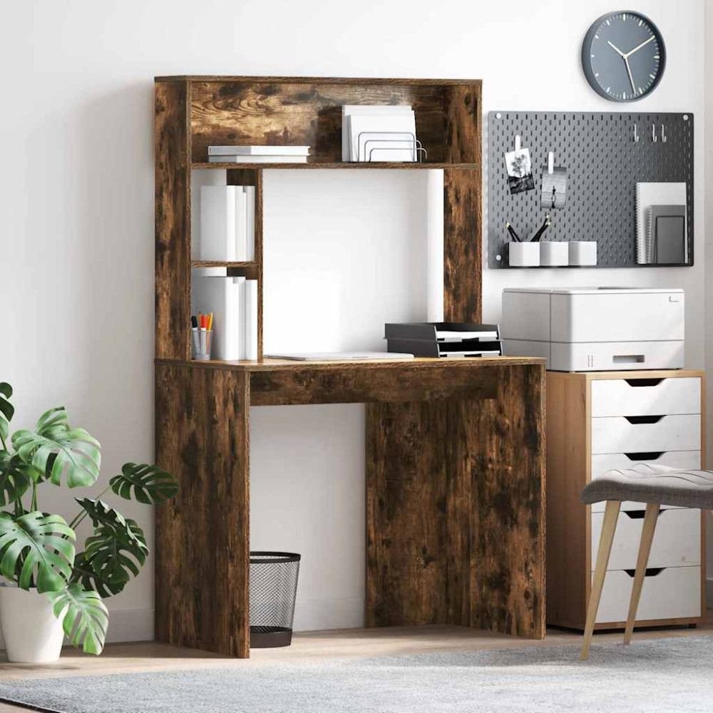 Produktbild för Skrivbord med hylla Rökt ek 91 x 50 x 149 cm Konstruerat trä