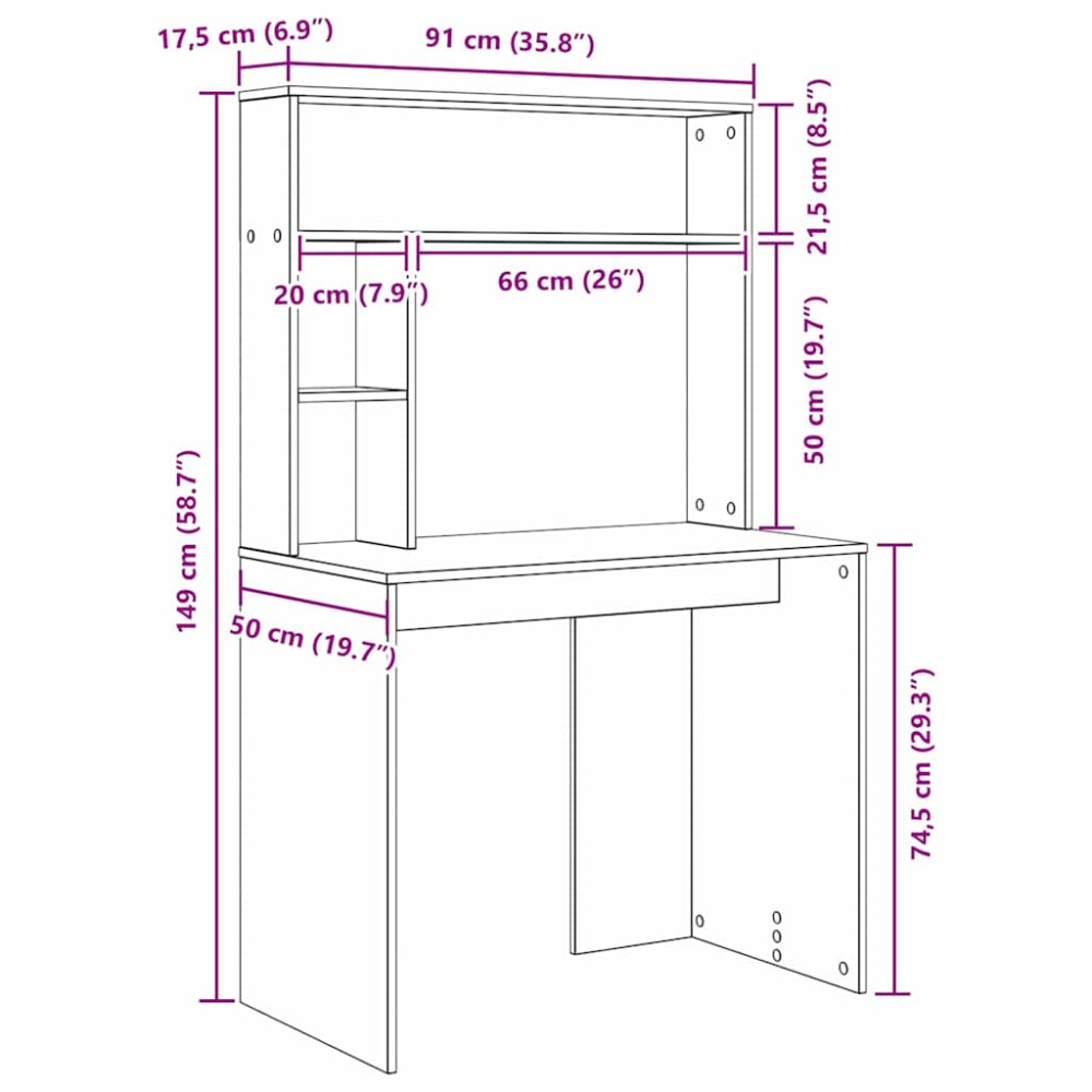 Produktbild för Skrivbord med hylla Artisan Ek 91 x 50 x 149 cm Konstruerat trä