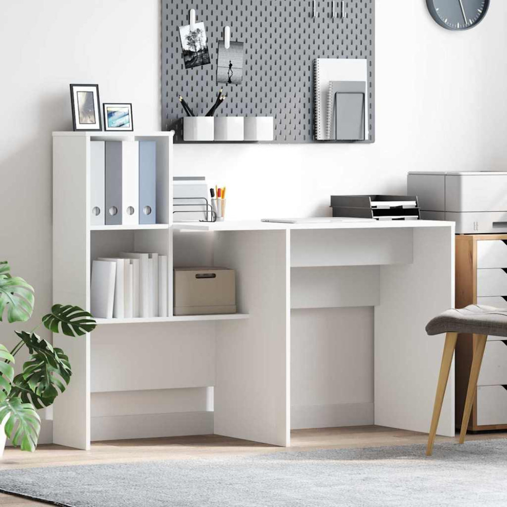 Produktbild för Skrivbord med hylla Vit 131,5 x 50 x 106,5 cm Konstruerat trä