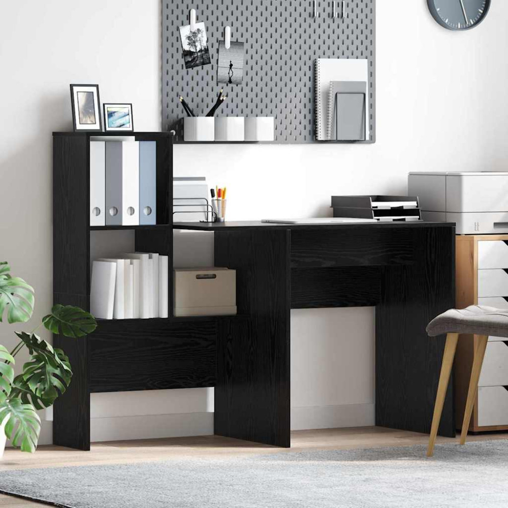 Produktbild för Skrivbord Svart Ek 131,5 x 50 x 106,5 cm Konstruerat trä