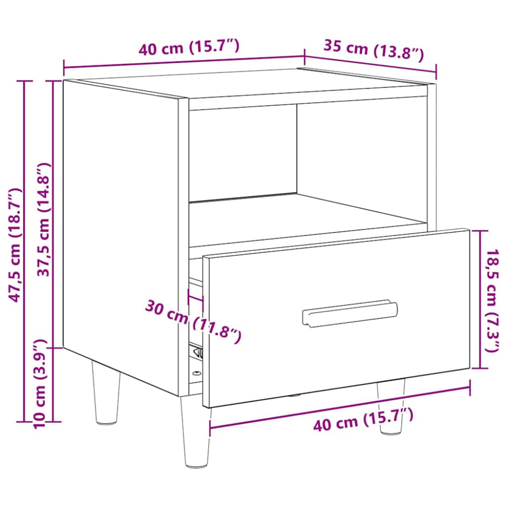 Produktbild för Nattduksbord med låda Svart Ek 40 x 35 x 47 cm Konstruerat trä