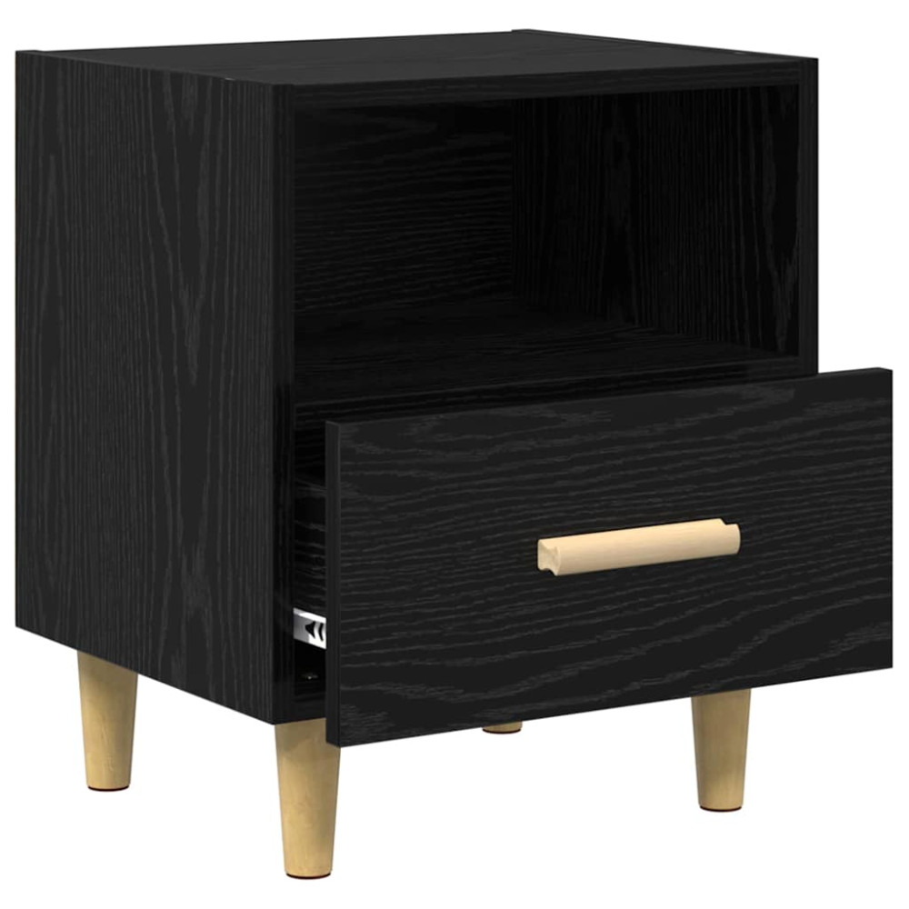 Produktbild för Nattduksbord med låda Svart Ek 40 x 35 x 47 cm Konstruerat trä