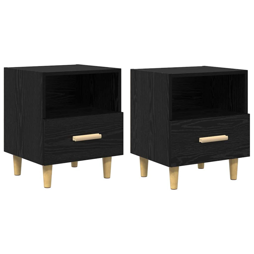 Produktbild för Nattduksbord 2 pcs Svart Ek 40 x 35 x 47 cm Konstruerat trä
