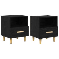 Produktbild för Nattduksbord 2 pcs Svart Ek 40 x 35 x 47 cm Konstruerat trä