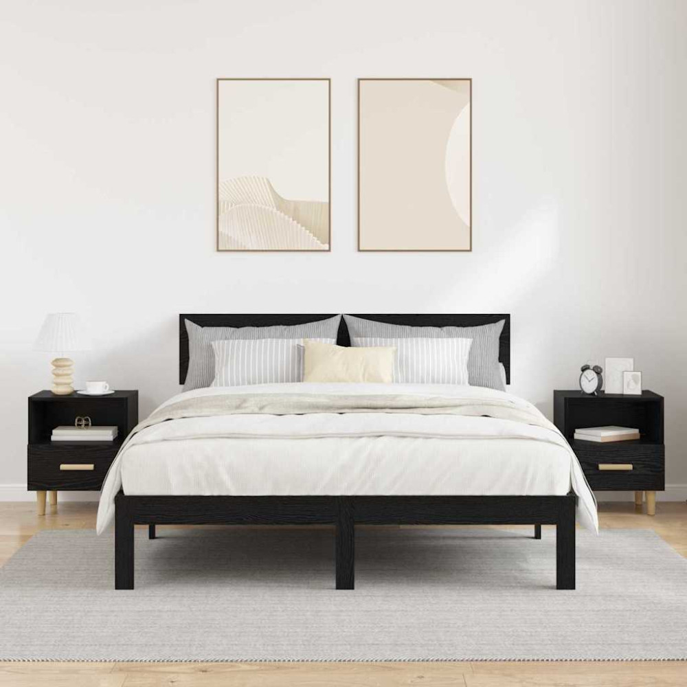 Produktbild för Nattduksbord 2 pcs Svart Ek 40 x 35 x 47 cm Konstruerat trä