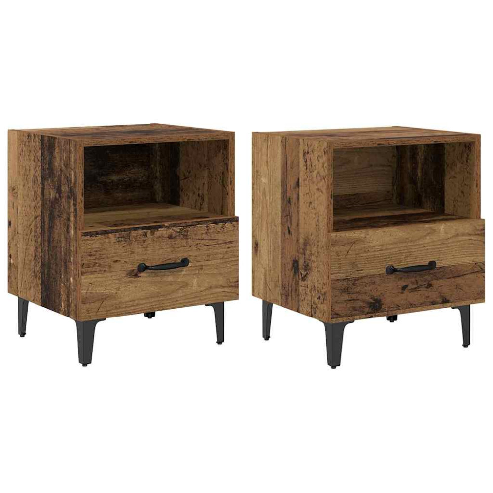 Produktbild för Nattduksbord med låda 2 pcs Gammalt trä 40 x 35 x 47.5 cm