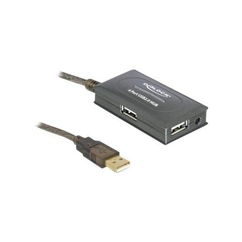 DeLOCK Delock USB 2.0 Extension Cable 10 m active with 4 port Hub - hubb - 4 portar