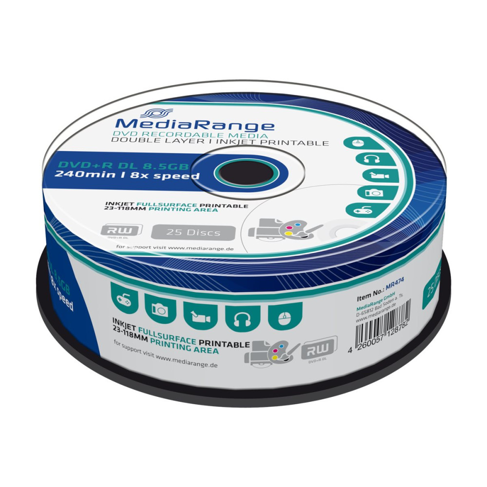 Produktbild för MediaRange - DVD+R DL x 25 - 8.5 GB - lagringsmedier