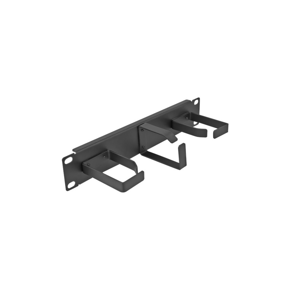 Produktbild för Delock panel för kabelhantering - 1U - 10" - with 3 metal hooks (2 x horizontal, 1 x vertical)