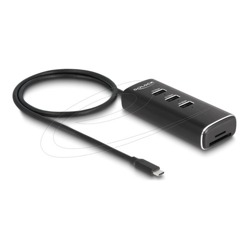 DeLOCK - hubb - 10 Gbps, including SD and Micro SD Card Reader with USB Type-C connector 60 cm cable and switch for each port - 3 portar - Adaptrar &