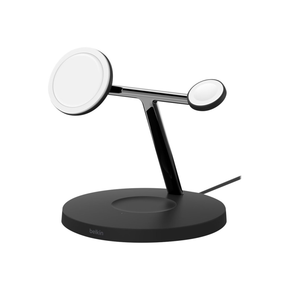 Produktbild för Belkin BoostCharge Pro 3-in-1 trådlöst laddställ - magnetisk med Qi2 - + växelströmsadapter - 15 watt