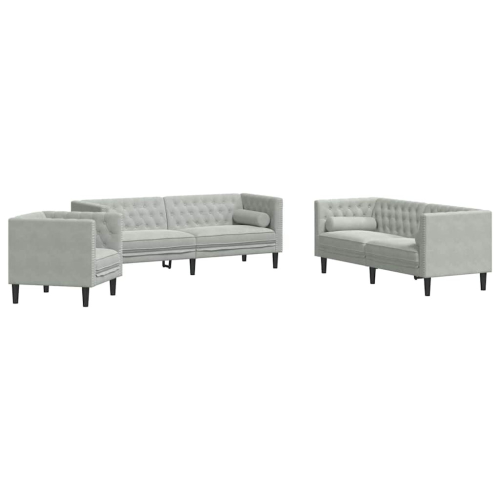 Produktbild för Vardagsrumsoffa 3 pcs Ljusgrå 194 x 74,5 x 70,5 cm Sammet