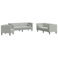 Produktbild för Vardagsrumsoffa 3 pcs Ljusgrå 194 x 74,5 x 70,5 cm Sammet