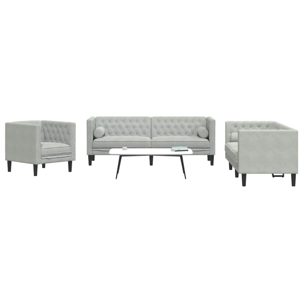 Produktbild för Vardagsrumsoffa 3 pcs Ljusgrå 194 x 74,5 x 70,5 cm Sammet