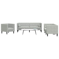 Produktbild för Vardagsrumsoffa 3 pcs Ljusgrå 194 x 74,5 x 70,5 cm Sammet