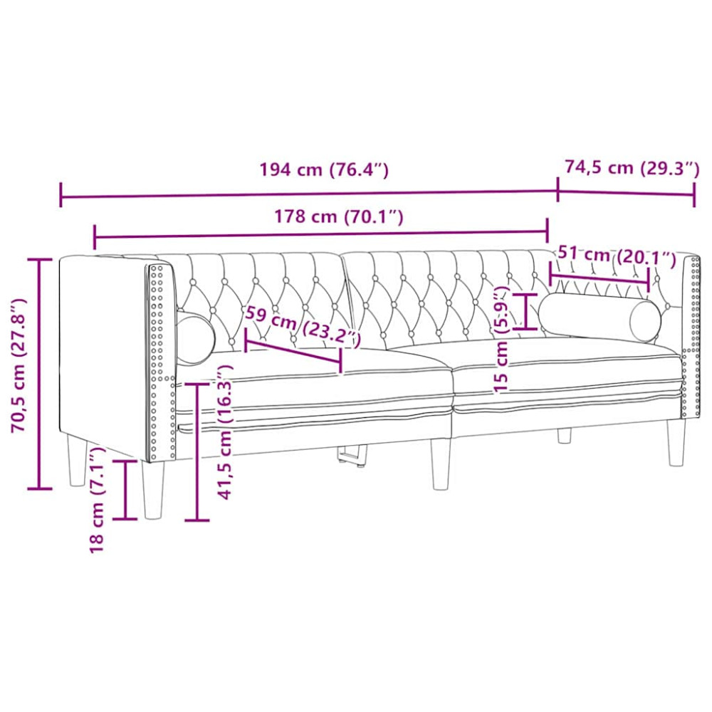 Produktbild för Vardagsrumsoffa 3 pcs Ljusgrå 194 x 74,5 x 70,5 cm Sammet