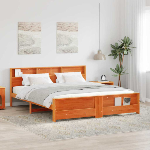 vidaXL Sängram med huvudgavel Vaxbrun 200 x 200 cm Massivt furu