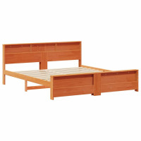 Produktbild för Sängram med huvudgavel Vaxbrun 200 x 200 cm Massivt furu