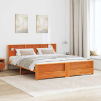 Produktbild för Sängram med huvudgavel Vaxbrun 200 x 200 cm Massivt furu