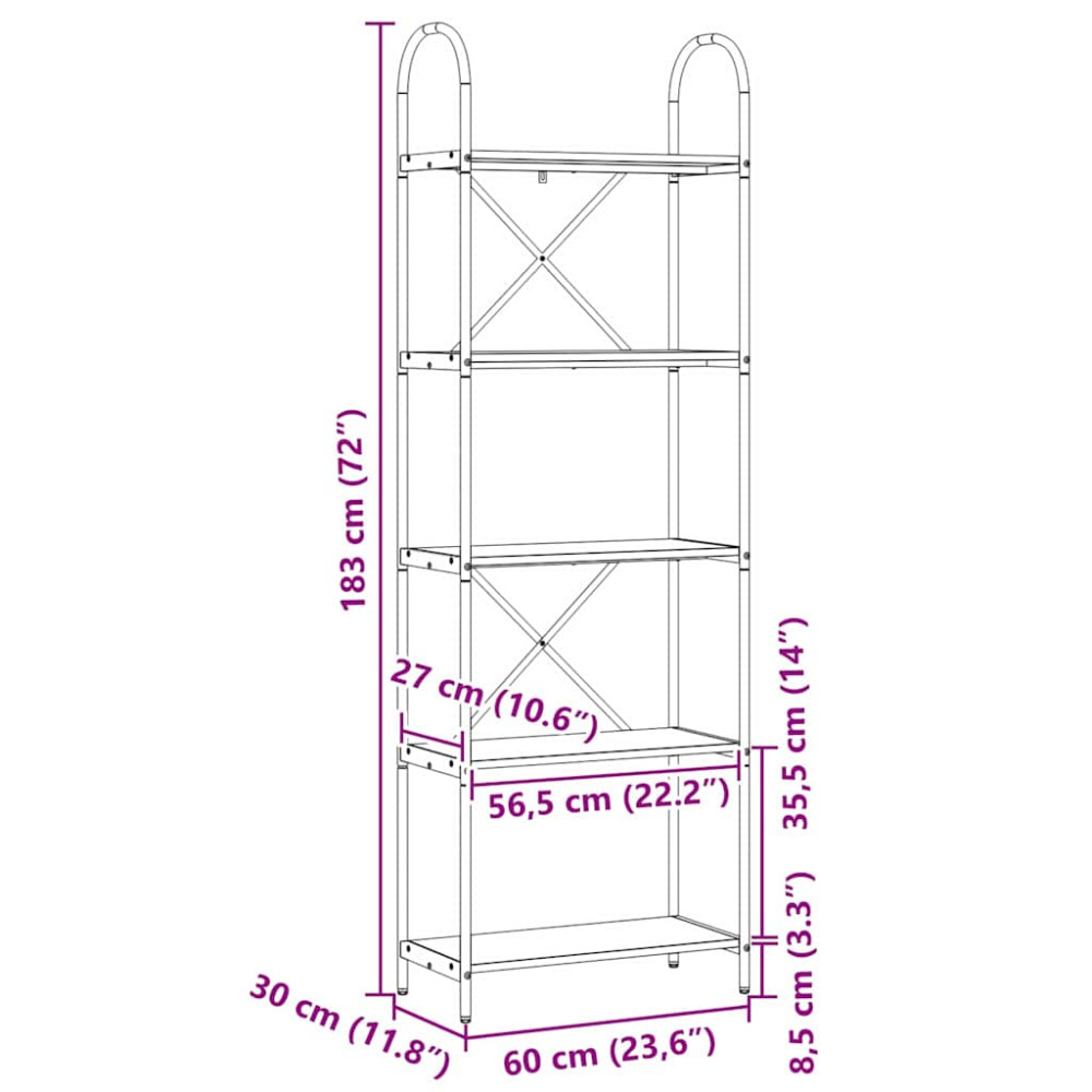 Produktbild för Hyllsystem Sonoma-ek 60 x 30 x 183 cm Konstruerat trä