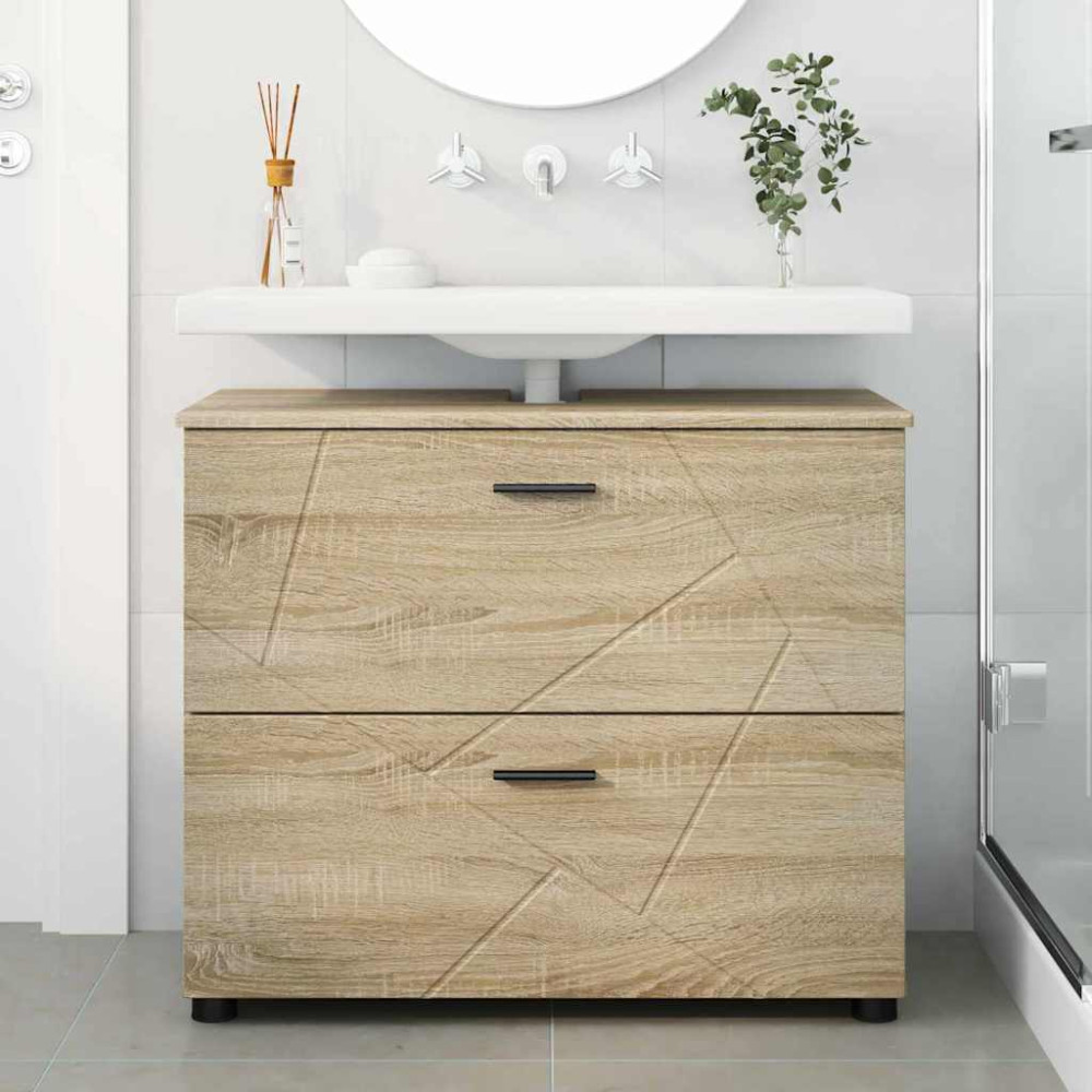 Produktbild för Badrumsskåp med låda med lagring Sonoma-ek 76,5 x 35 x 64 cm