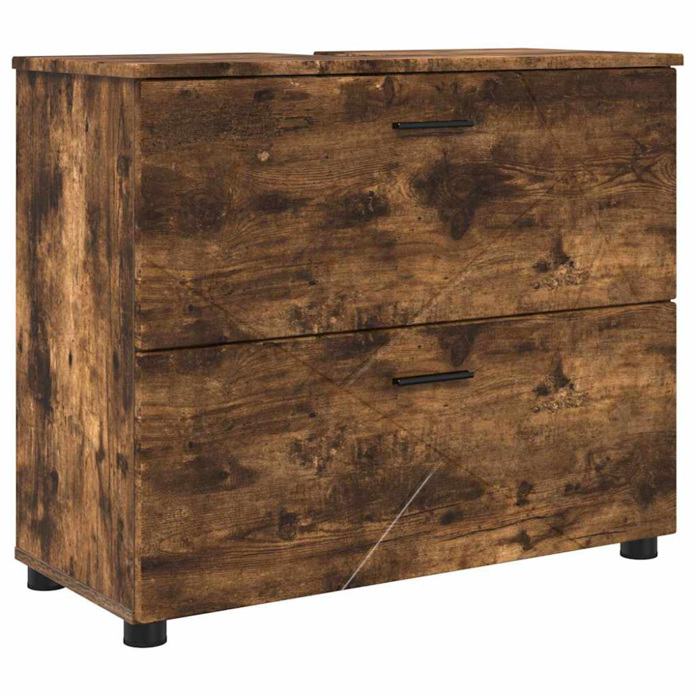 Produktbild för Badrumsskåp Rökt ek 76,5 x 35 x 64 cm Konstruerat trä & Metall
