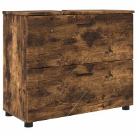 Produktbild för Badrumsskåp Rökt ek 76,5 x 35 x 64 cm Konstruerat trä & Metall