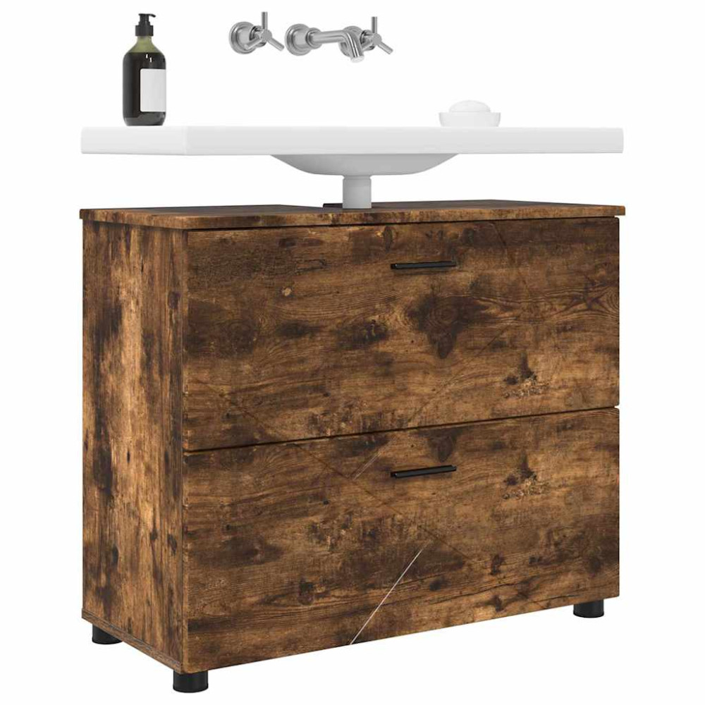 Produktbild för Badrumsskåp Rökt ek 76,5 x 35 x 64 cm Konstruerat trä & Metall