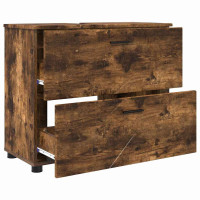 Produktbild för Badrumsskåp Rökt ek 76,5 x 35 x 64 cm Konstruerat trä & Metall