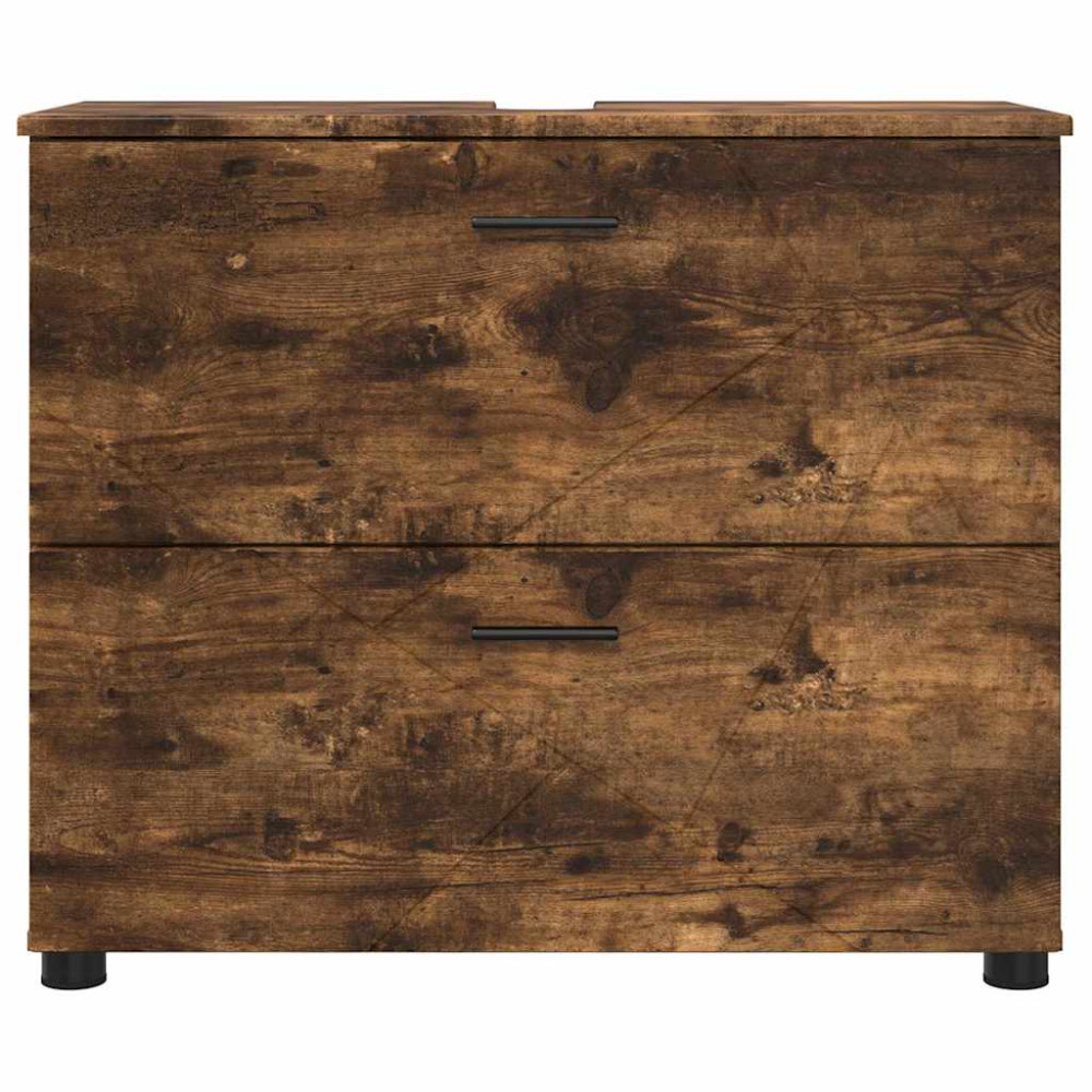 Produktbild för Badrumsskåp Rökt ek 76,5 x 35 x 64 cm Konstruerat trä & Metall