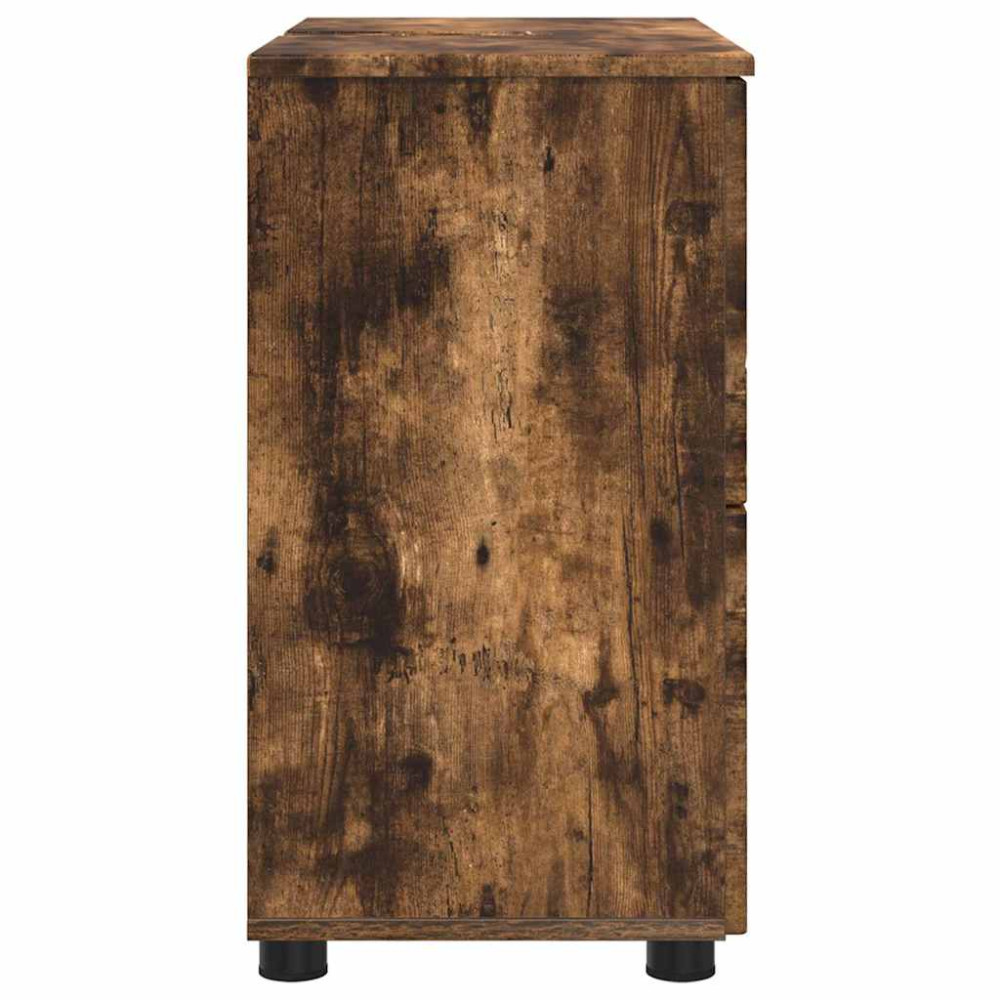 Produktbild för Badrumsskåp Rökt ek 76,5 x 35 x 64 cm Konstruerat trä & Metall