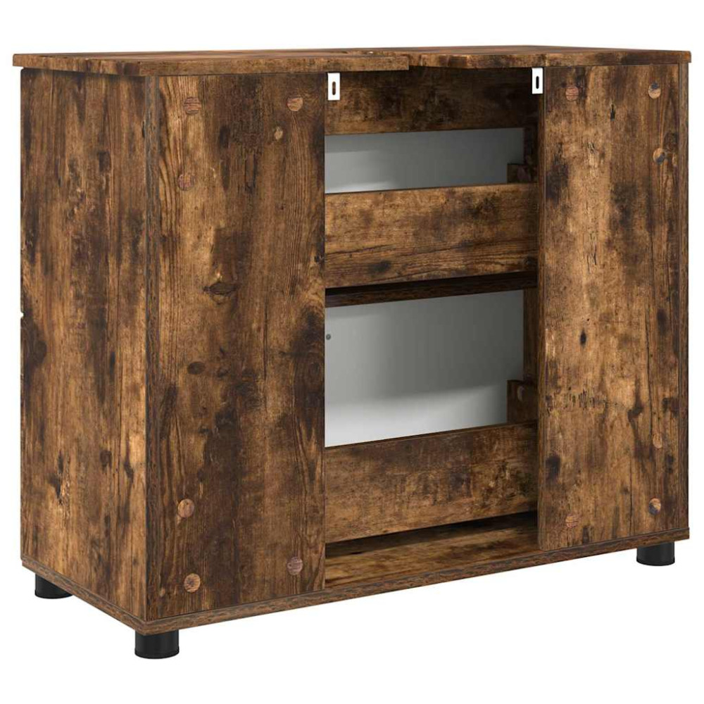 Produktbild för Badrumsskåp Rökt ek 76,5 x 35 x 64 cm Konstruerat trä & Metall