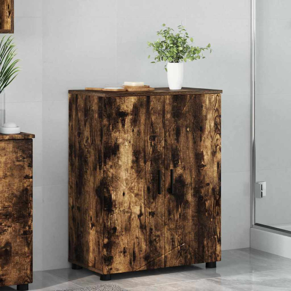 Produktbild för Badrumsskåp Rökt ek 60 x 35 x 80 cm Konstruerat trä & Metall