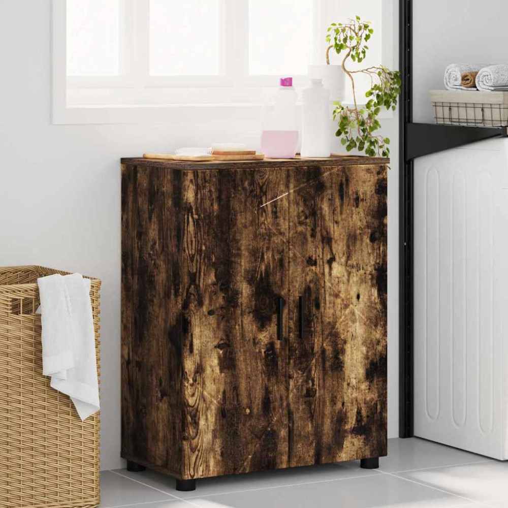 Produktbild för Badrumsskåp Rökt ek 60 x 35 x 80 cm Konstruerat trä & Metall