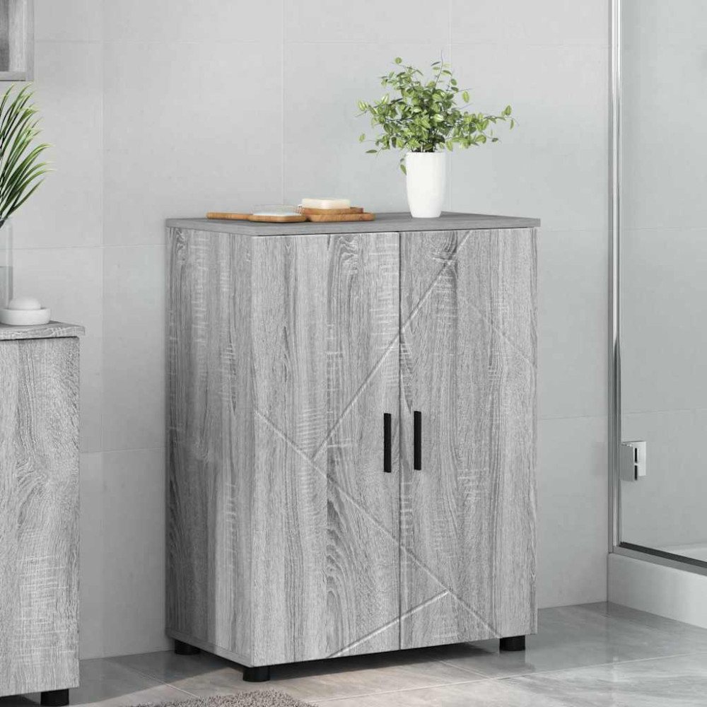 Produktbild för Badrumsskåp Grå Sonoma 60 x 35 x 80 cm Konstruerat trä & Metall