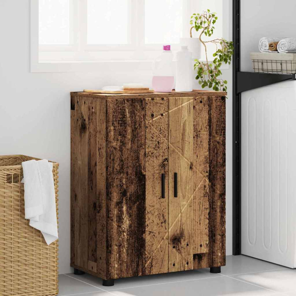 Produktbild för Badrumsskåp med lagring med dörr Gammalt trä 60 x 35 x 80 cm