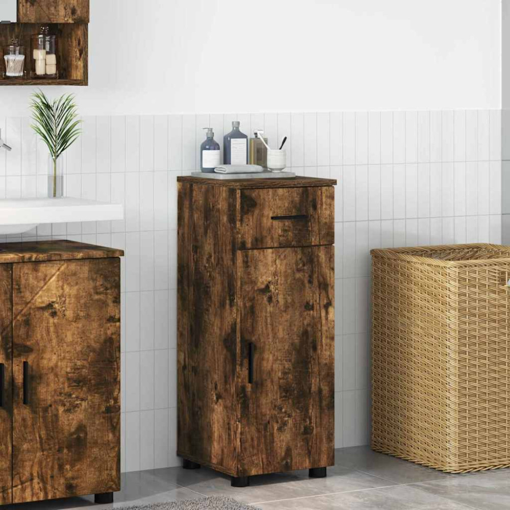 Produktbild för Badrumsskåp Rökt ek 30 x 35 x 80 cm Konstruerat trä & Metall