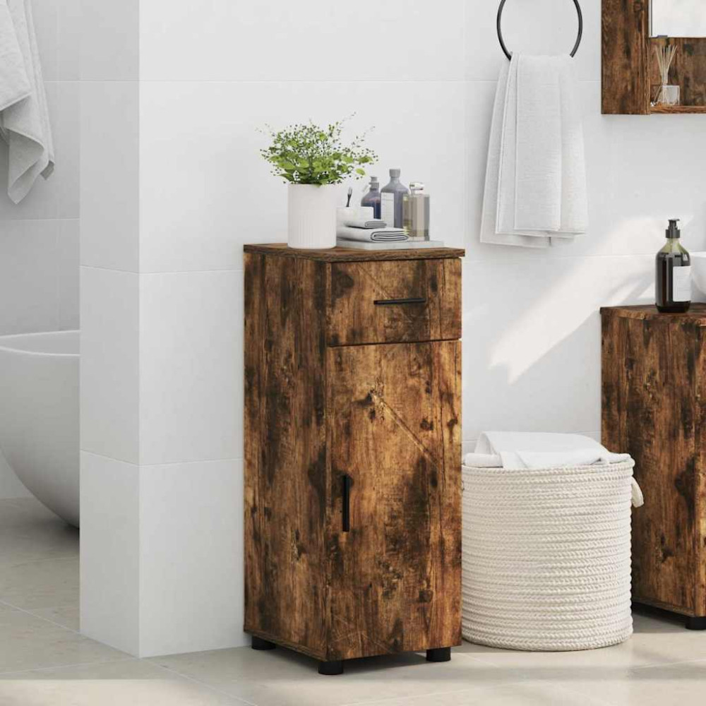 Produktbild för Badrumsskåp Rökt ek 30 x 35 x 80 cm Konstruerat trä & Metall