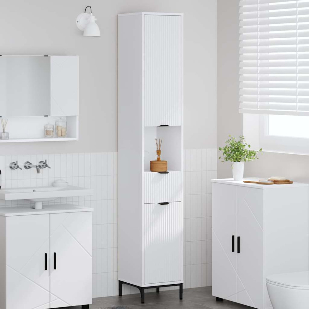 Produktbild för Badrumsskåp Vit 31,5 x 33 x 190 cm Konstruerat trä & Metall
