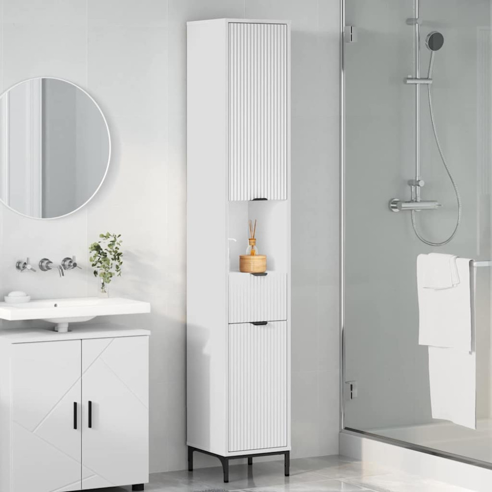 Produktbild för Badrumsskåp Vit 31,5 x 33 x 190 cm Konstruerat trä & Metall
