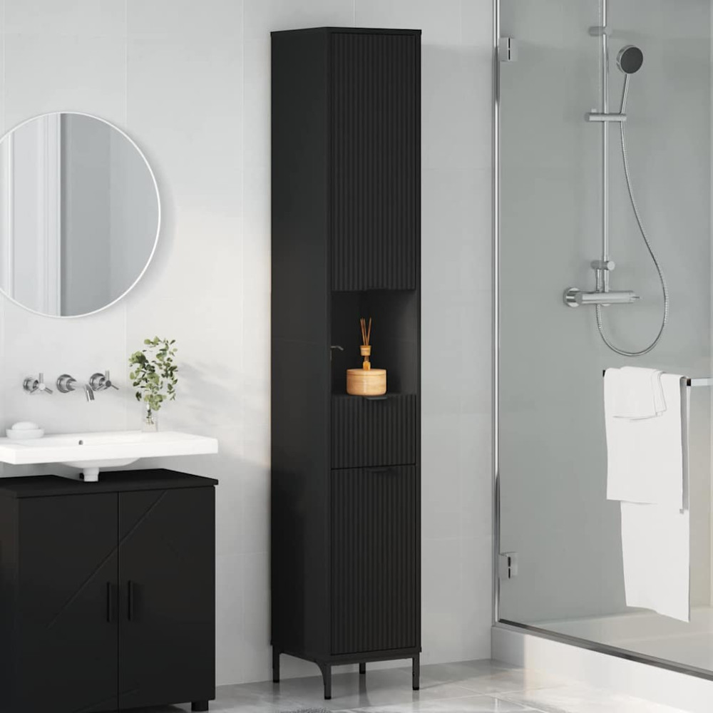 Produktbild för Badrumsskåp Svart 31,5 x 33 x 190 cm Konstruerat trä & Metall
