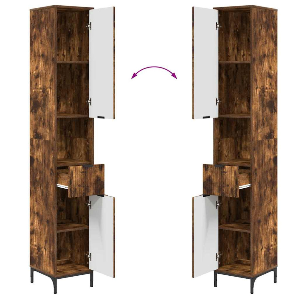 Produktbild för Badrumsskåp Rökt ek 31,5 x 33 x 190 cm Konstruerat trä & Metall