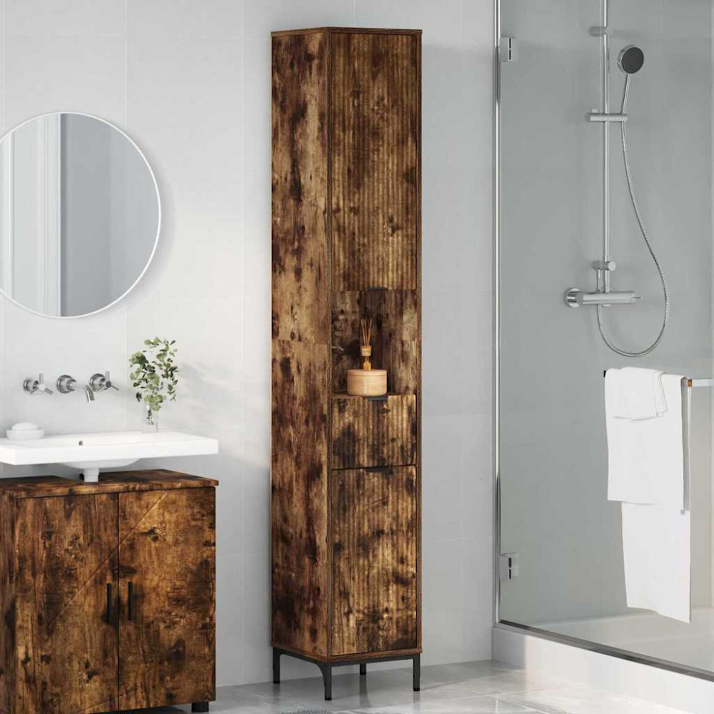 Produktbild för Badrumsskåp Rökt ek 31,5 x 33 x 190 cm Konstruerat trä & Metall