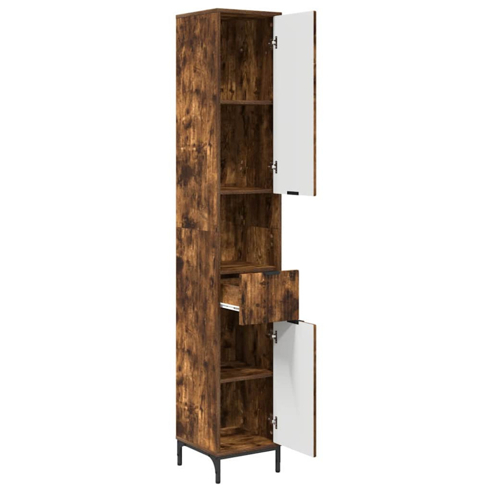 Produktbild för Badrumsskåp Rökt ek 31,5 x 33 x 190 cm Konstruerat trä & Metall