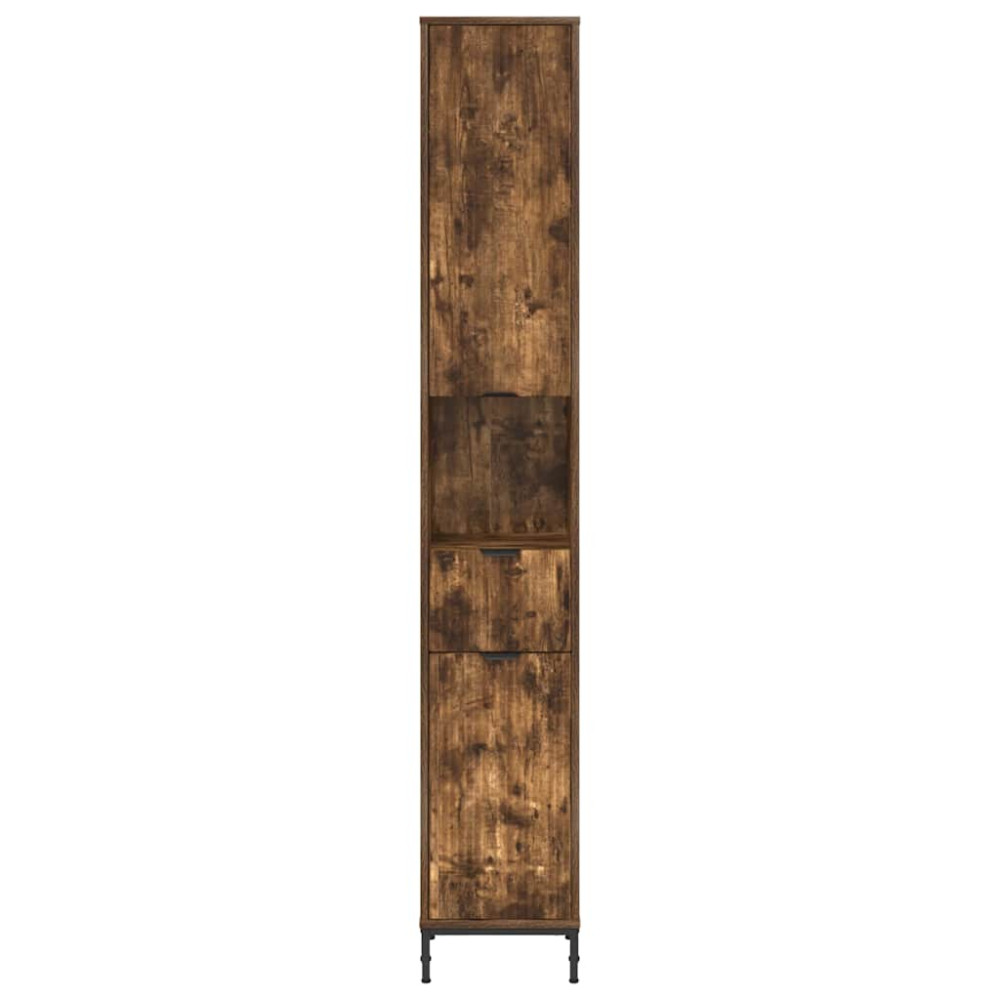 Produktbild för Badrumsskåp Rökt ek 31,5 x 33 x 190 cm Konstruerat trä & Metall